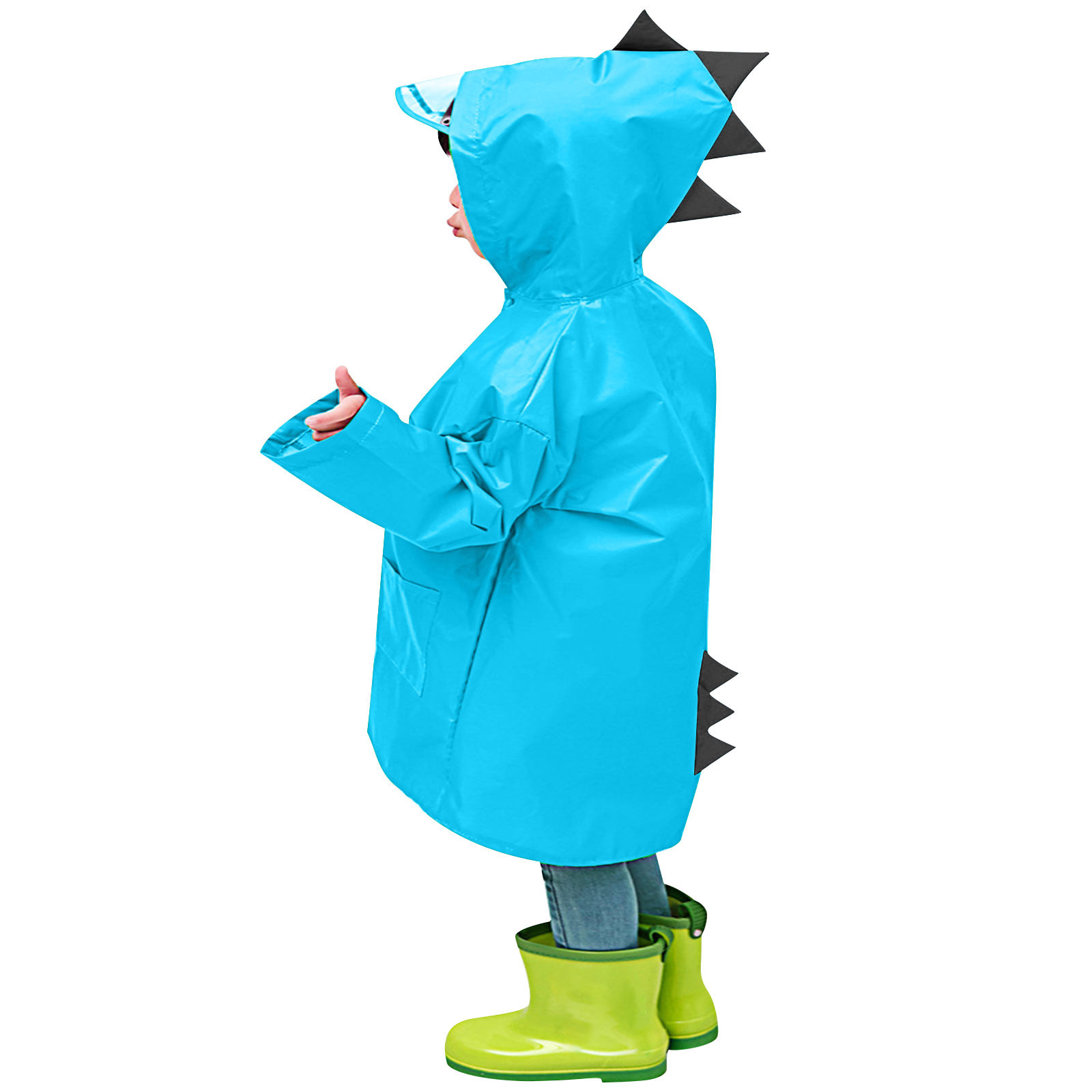 Odeerbi Toddler Kids Boys Girls Raincoats Dinosaur Waterproof Rain Jacket Cartoon Hooded Rain Poncho Baby Children Reusable Lightweight Rainwear Blue